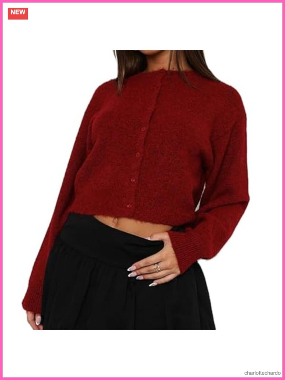 Womens Y2K Button Down Crop Cardigan Long Sleeve Open Front Knit Sweater